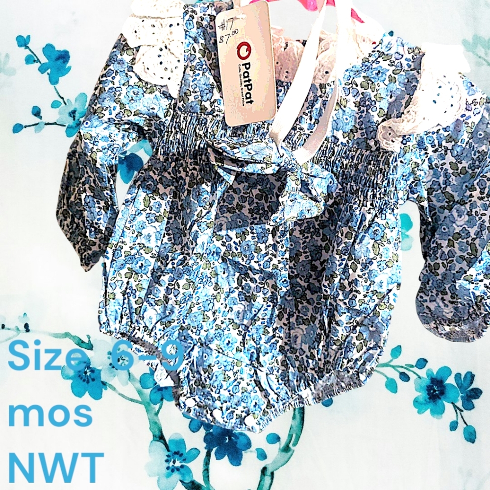 PatPat NWT 6-9 mo long sleeved bubble romper With Bow Headband